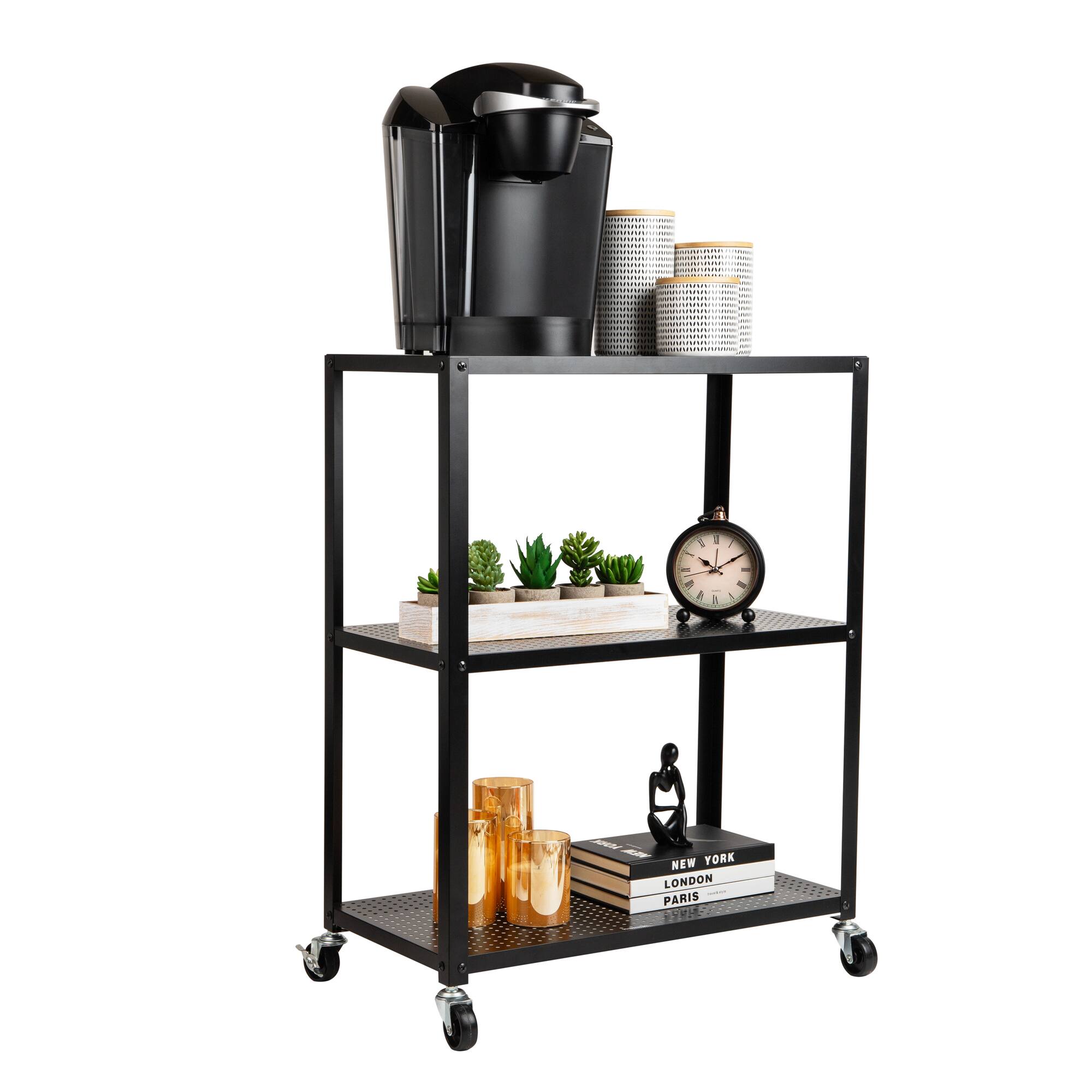 Mind Reader Rolling Cart, Microwave Stand, 3-Tier, Coffee Cart, Office, Metal, Black
